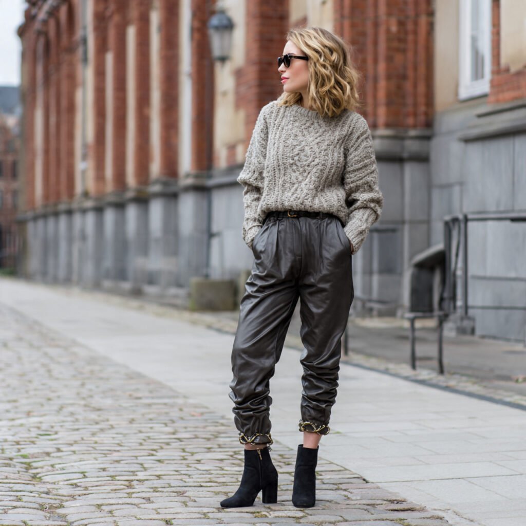 a beautiful and real woman on leather