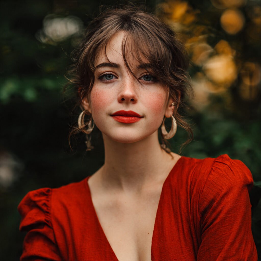 a beautiful girl in bold red dress