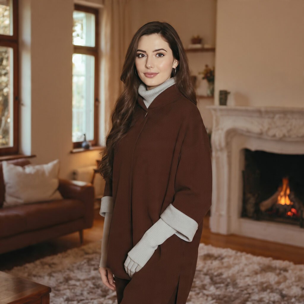 a beautiful woman onchocolate brown grey