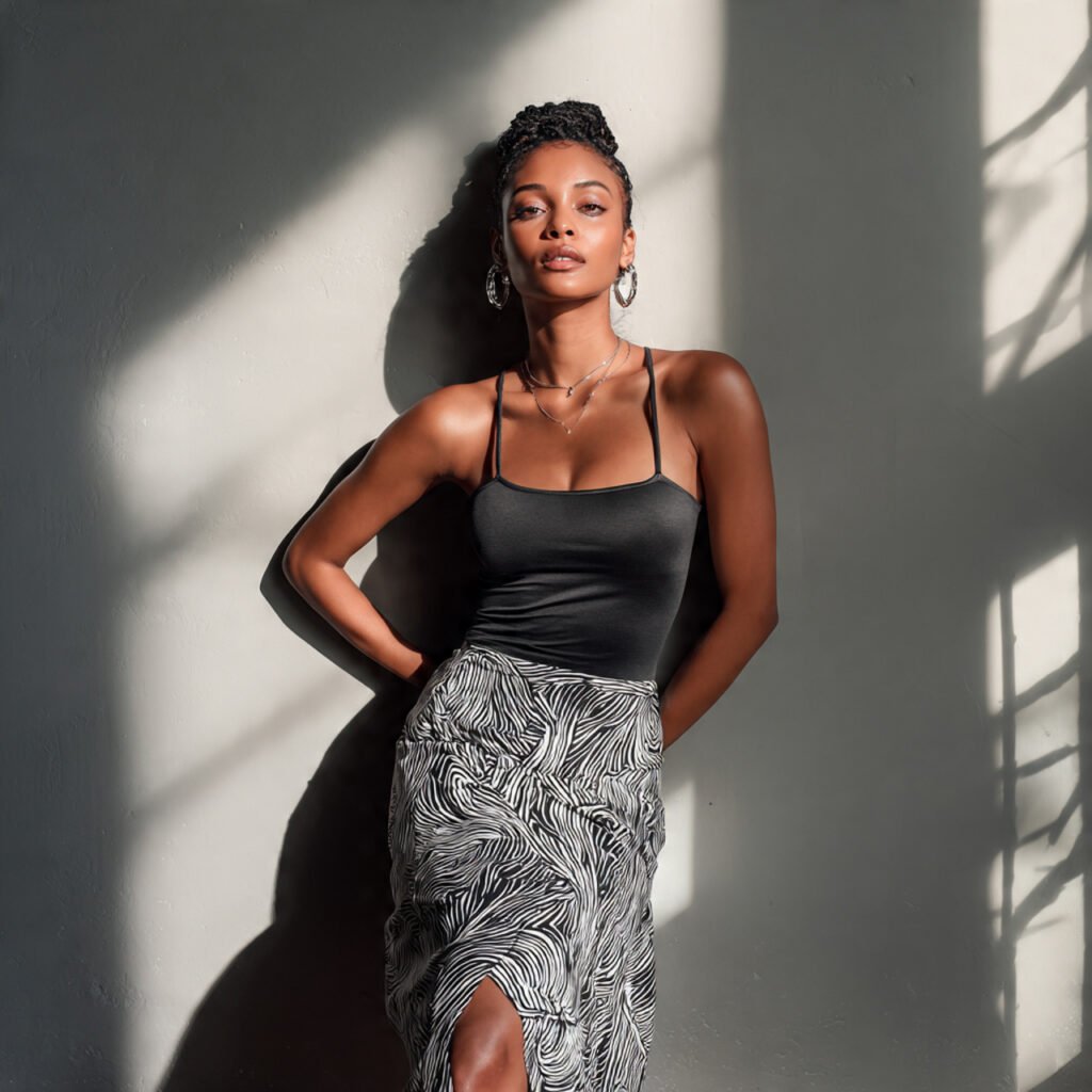 a beautiful woman wearing slip skirt