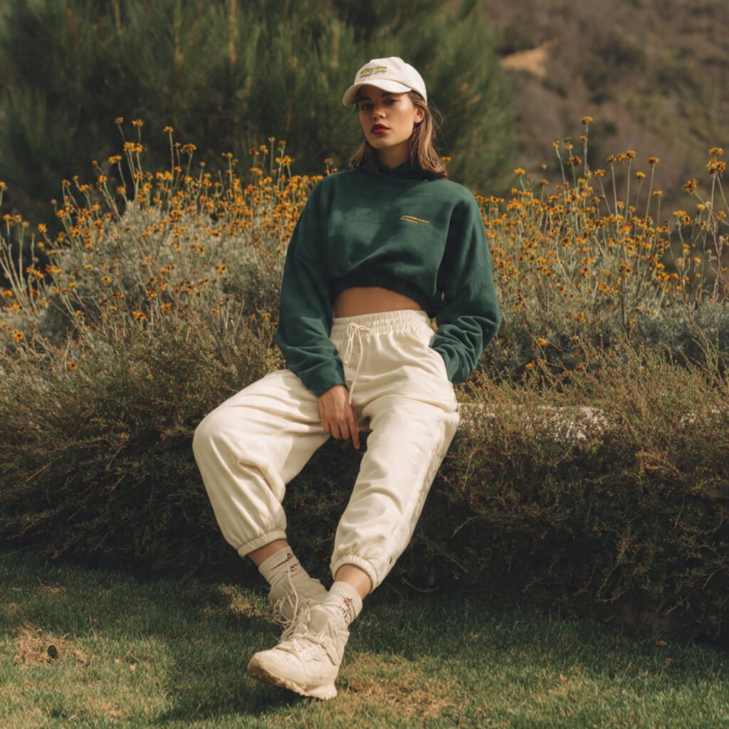 Comfy School Outfits: 15 Easy, Cute Looks That Stay Comfortable from First Period to Last 4 a girl on cropped sweatshirt high waist