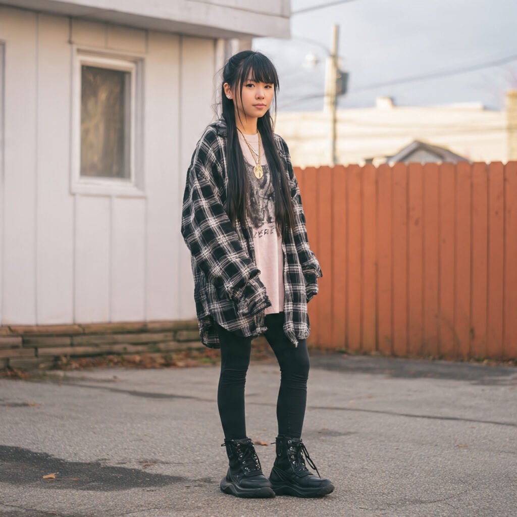 Comfy School Outfits: 15 Easy, Cute Looks That Stay Comfortable from First Period to Last 3 a girl on graphic tee flannel