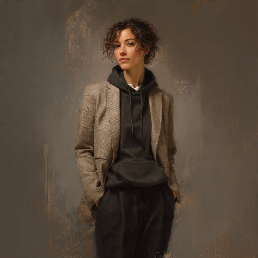 a realistic image of a woman wearing 5