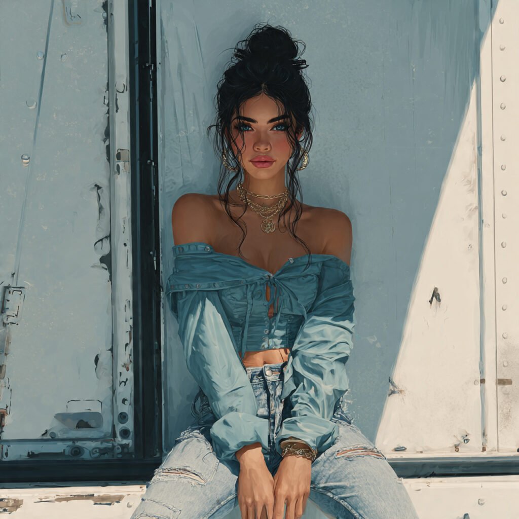 a realistic woman on tube top