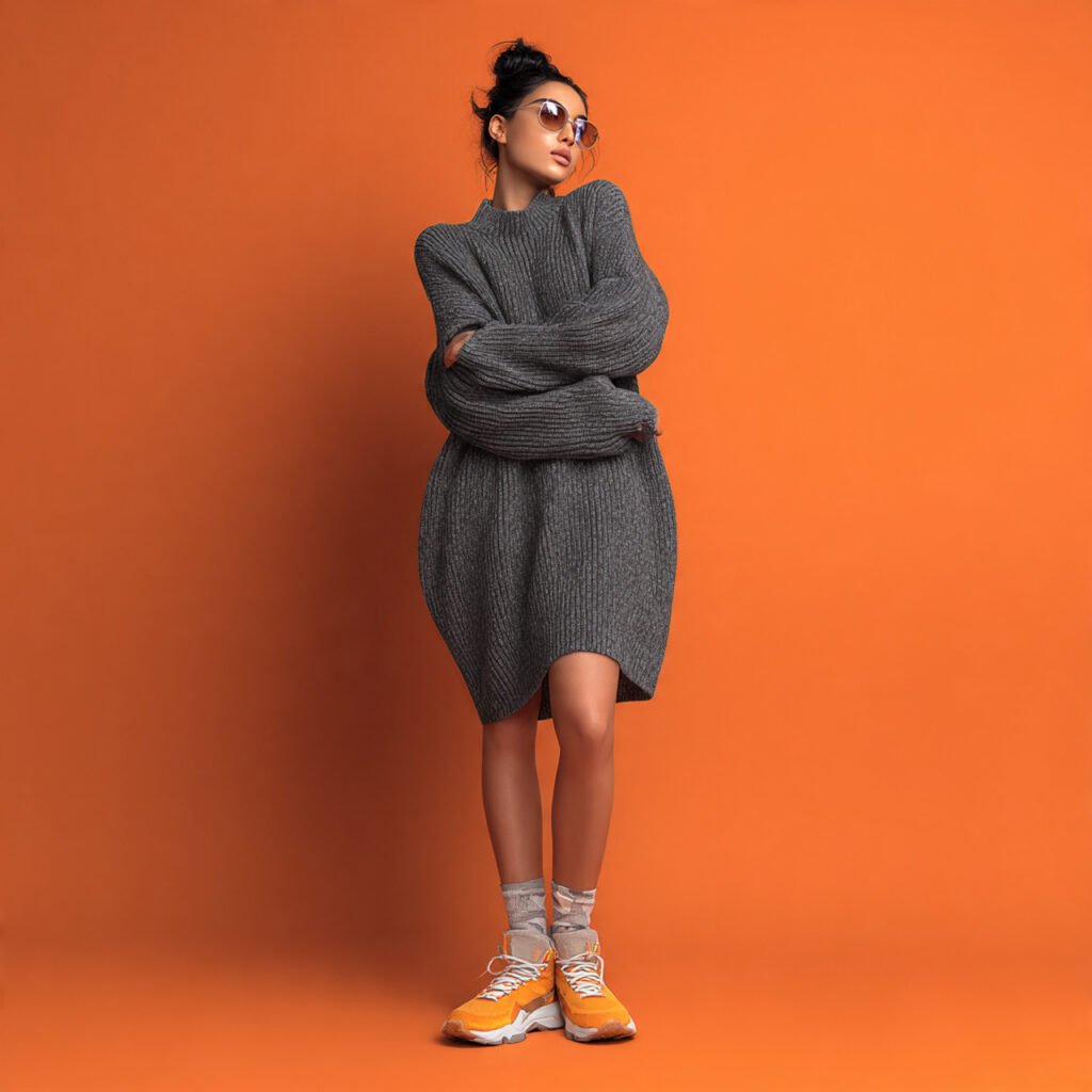 a woman real image wearing the knit 1