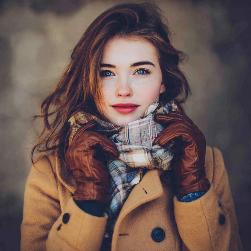 a woman wearing a peacoat with plaid