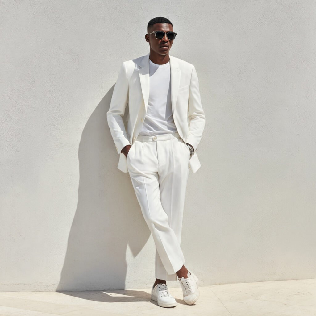 blazer all white base white tee