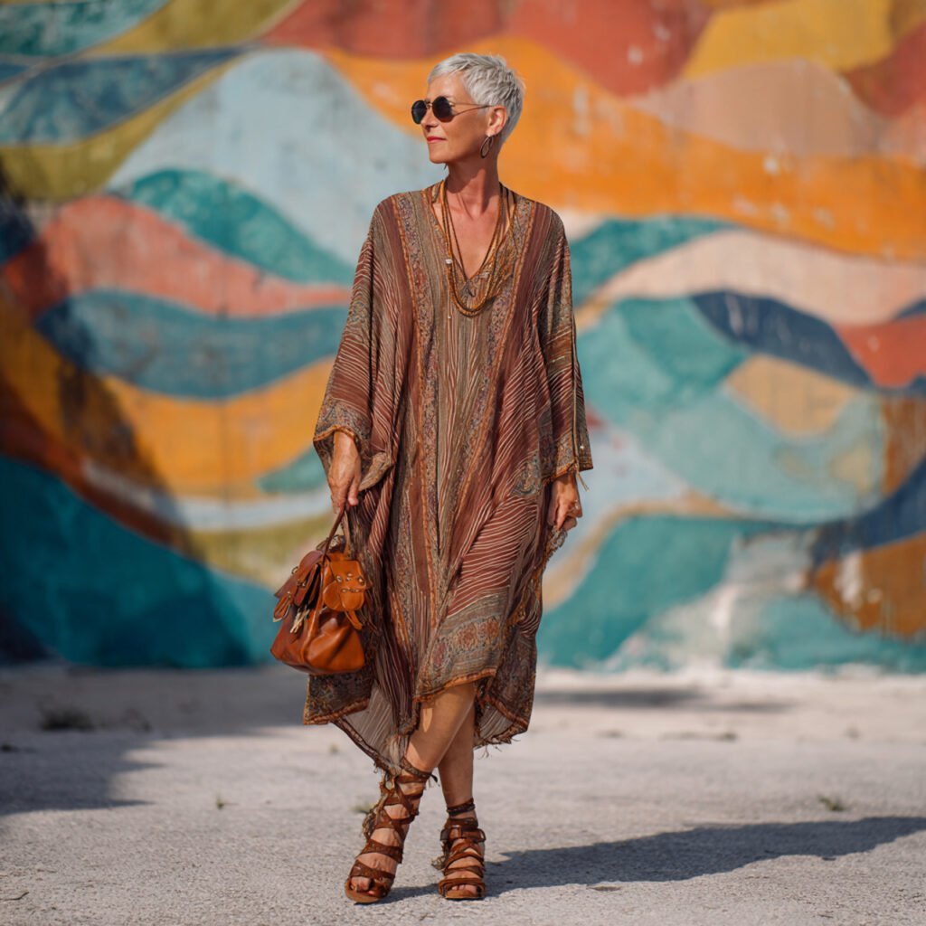 boho caftan with leather sandals dress with