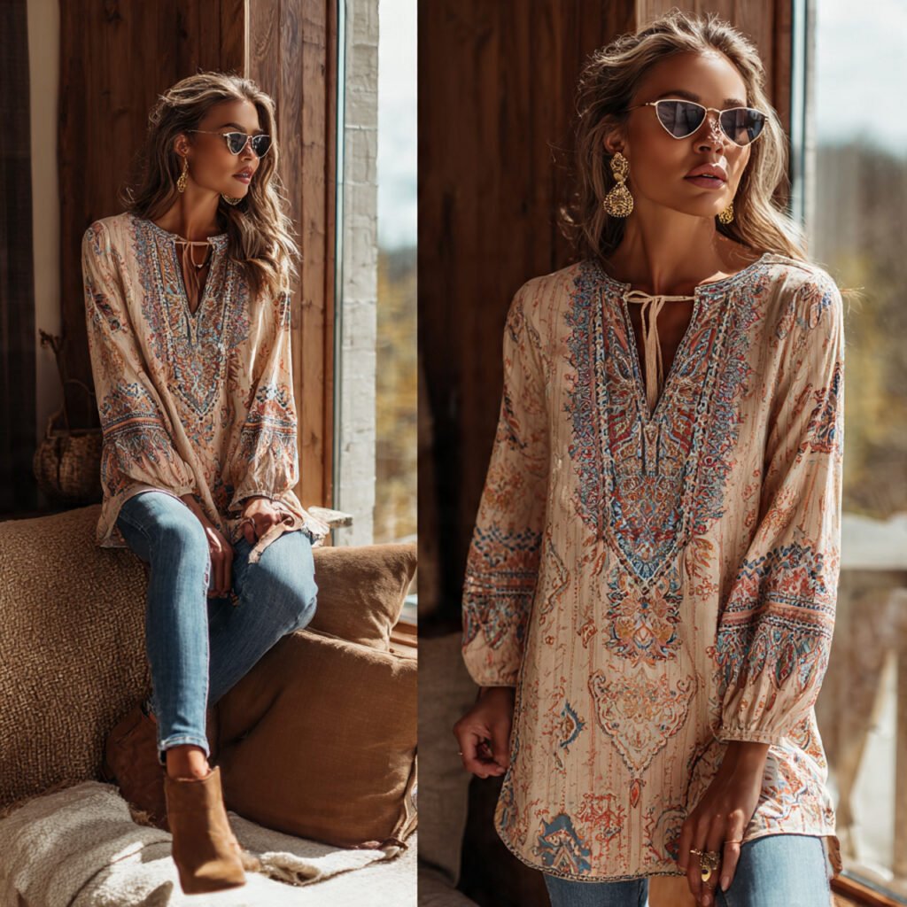 boho tunic with slim fit jeans with real 1