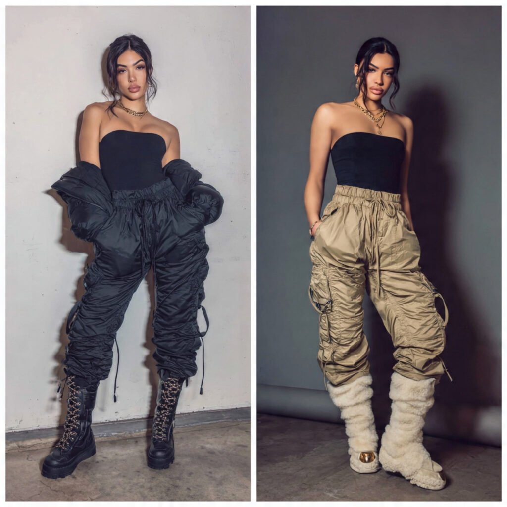 Winter Baddie Outfits: 17 Cold-Weather Looks That Serve Attitude, Warmth & Luxury 12 cargo pants fitted bodysuit puffer