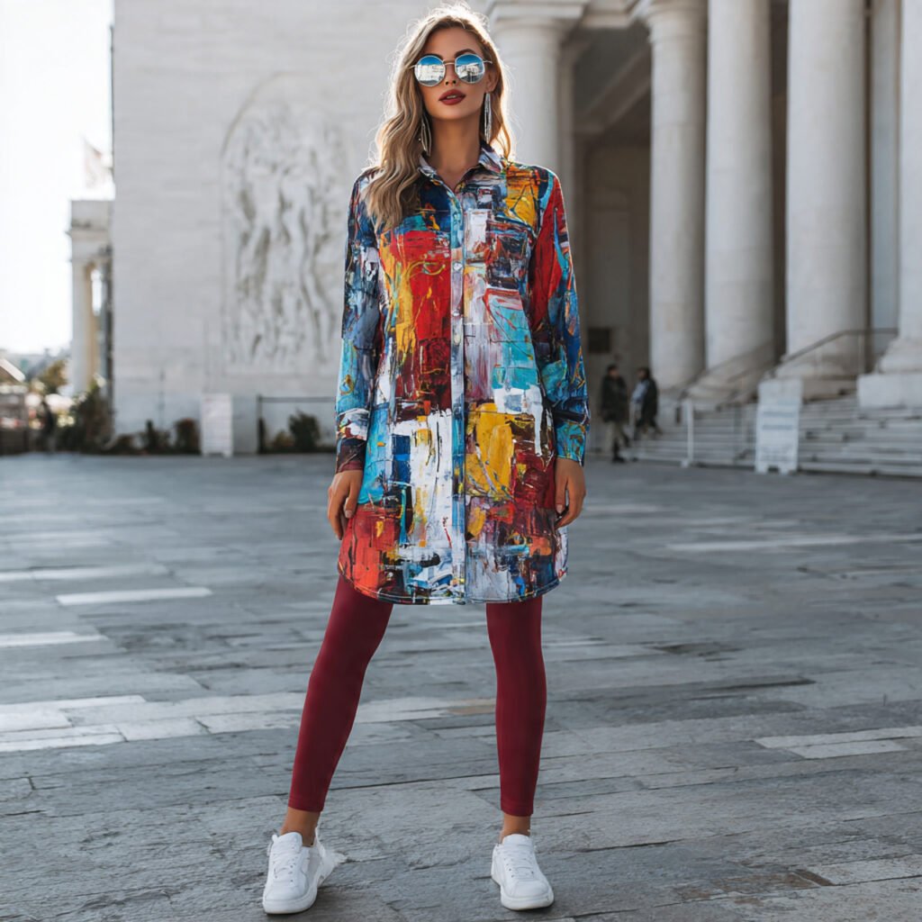 casual shirt dress with leggings with real