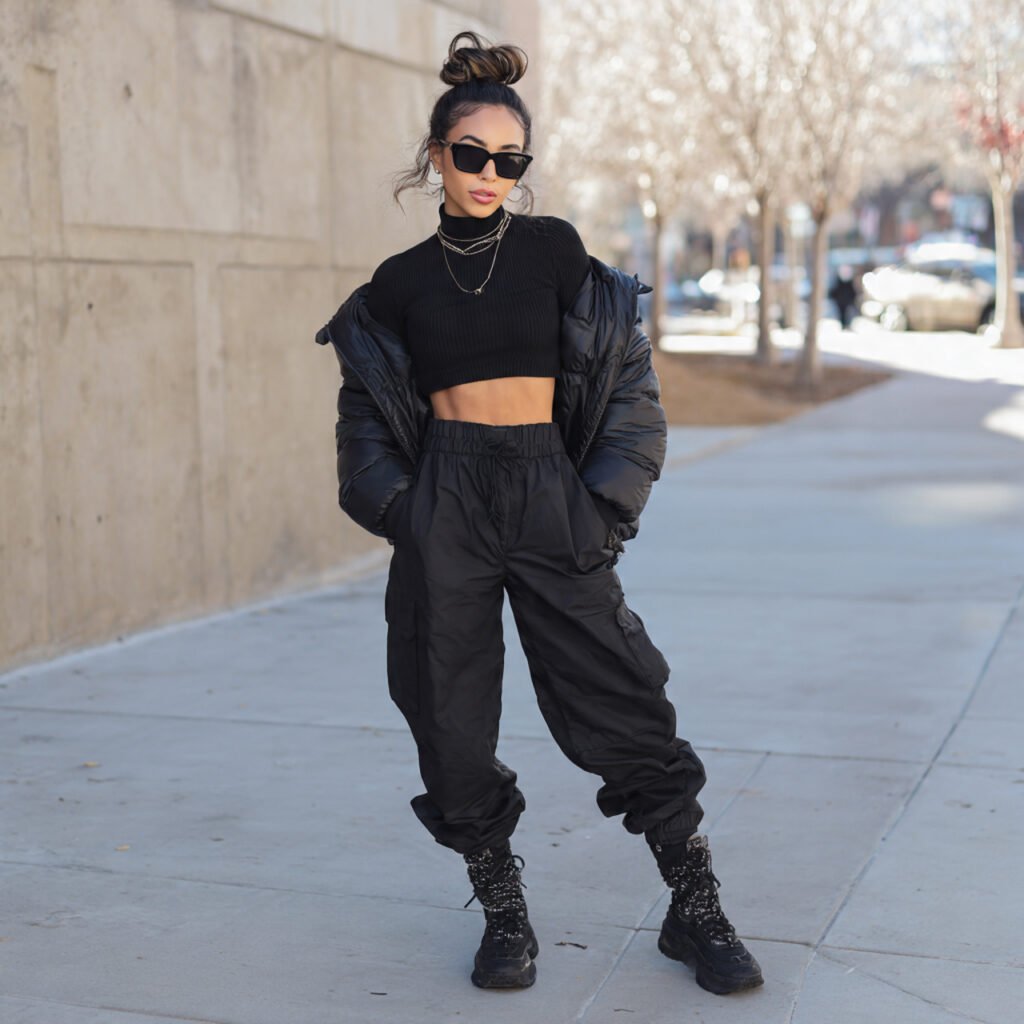 Winter Baddie Outfits: 17 Cold-Weather Looks That Serve Attitude, Warmth & Luxury 1 cropped black puffer ribbed matching set