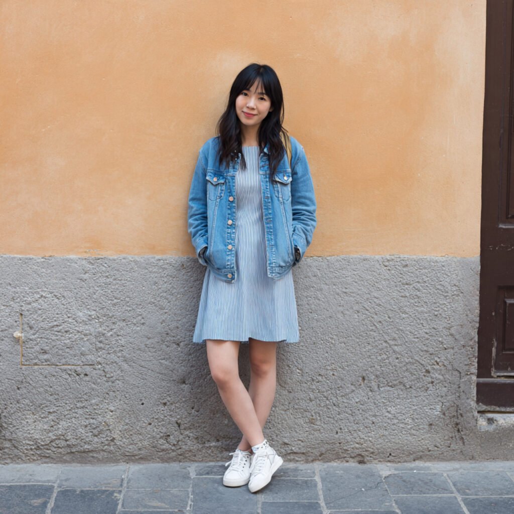 cute but casual outfit with denim jacket