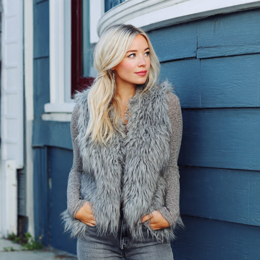 faux fur vest with skinny jeans with