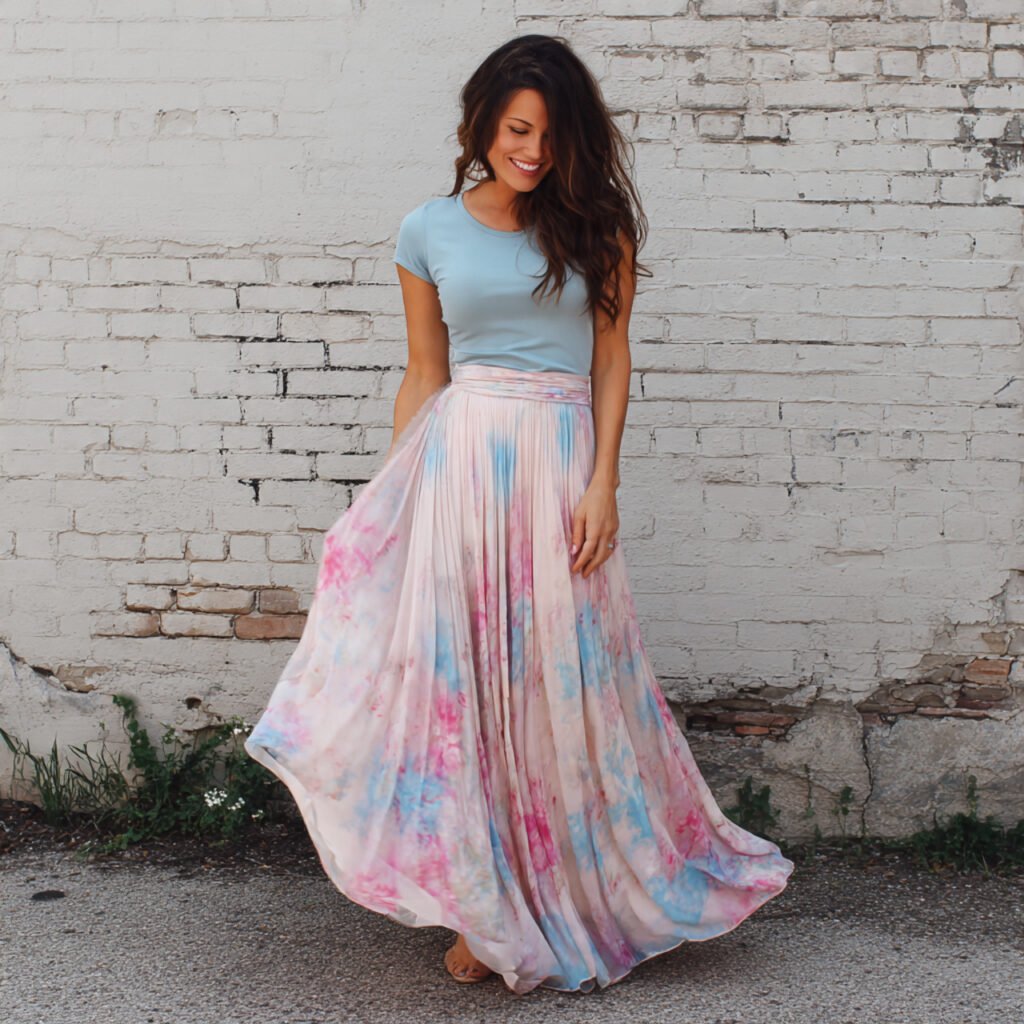 flowy maxi skirt fitted tee soft