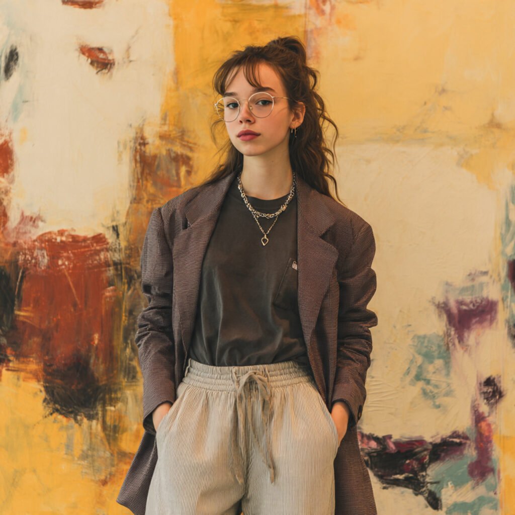 Comfy School Outfits: 15 Easy, Cute Looks That Stay Comfortable from First Period to Last 8 girl on soft blazer tee 1