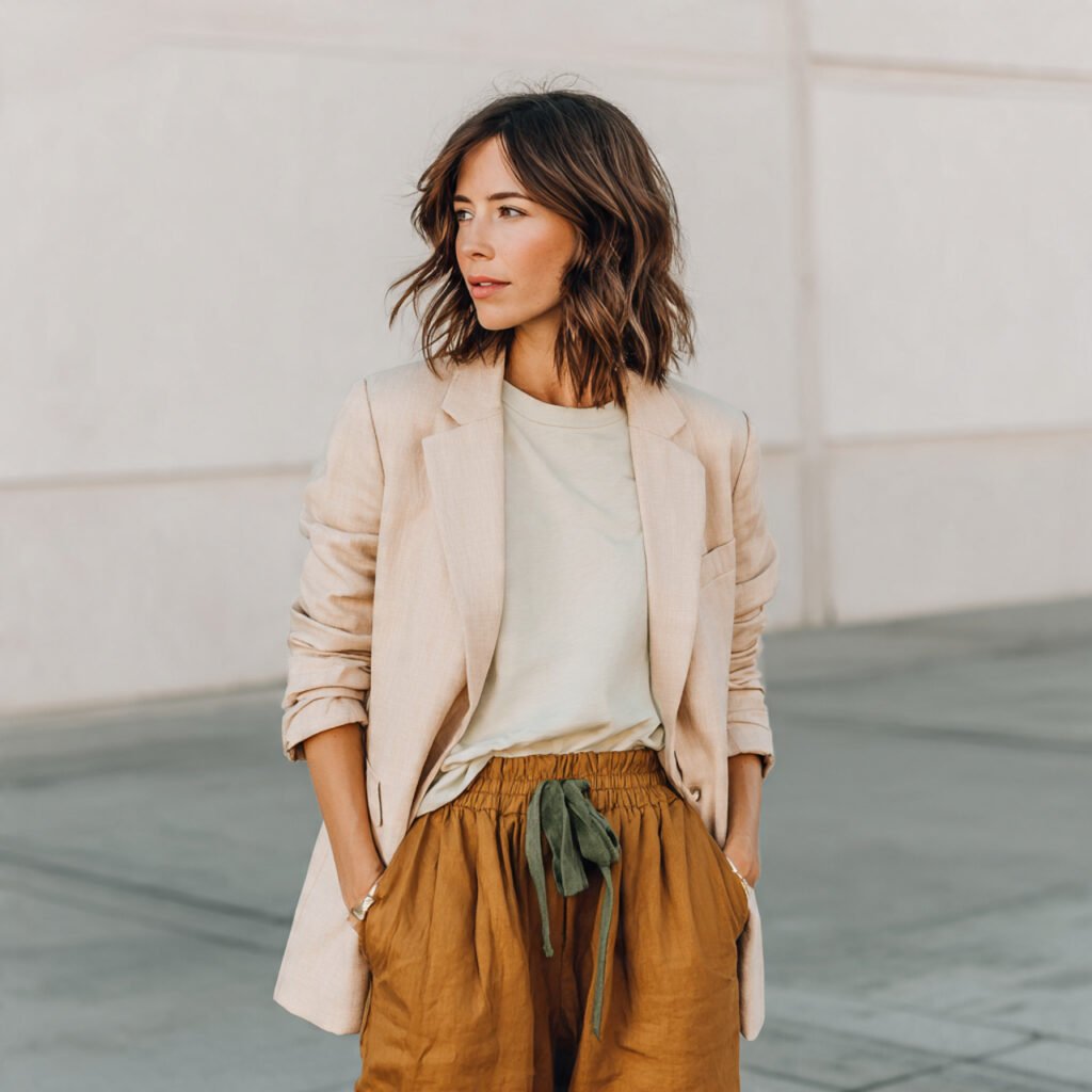 Comfy School Outfits: 15 Easy, Cute Looks That Stay Comfortable from First Period to Last 7 girl on soft blazer tee