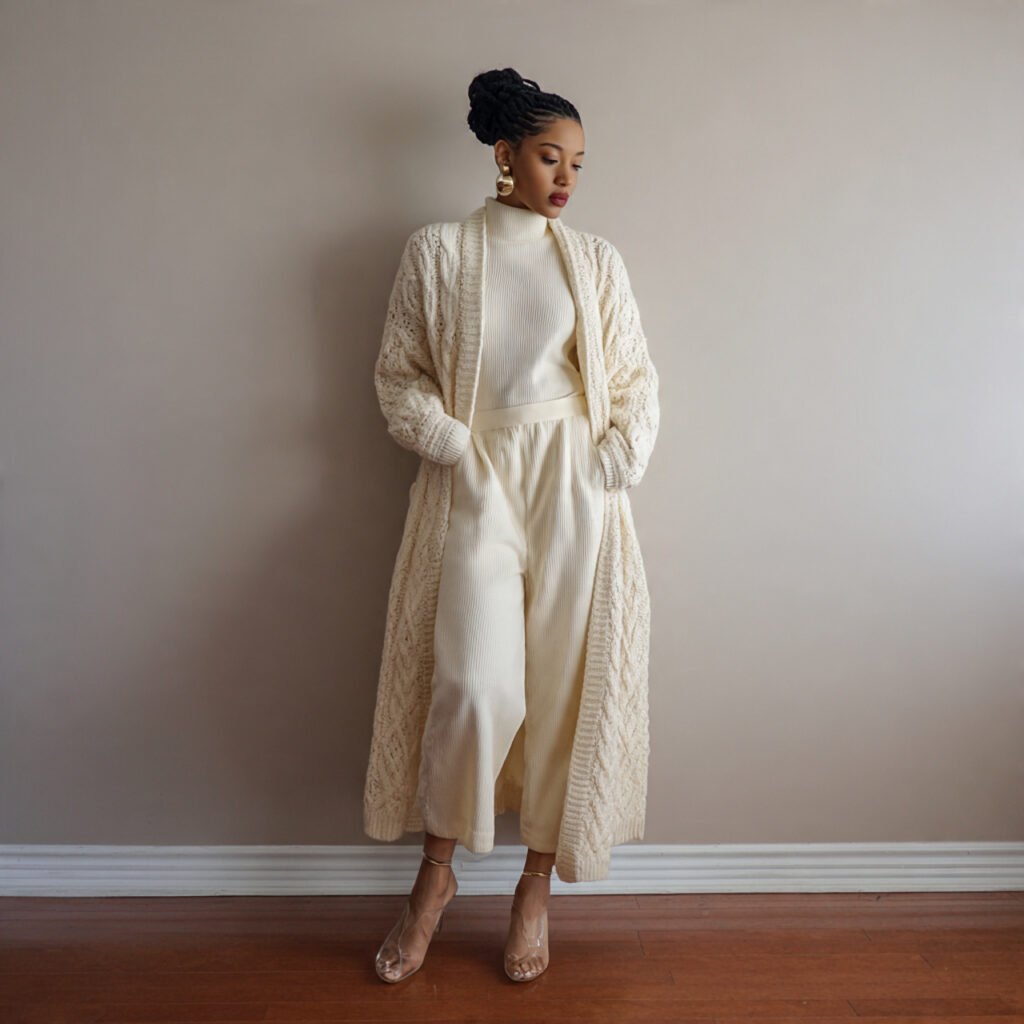 Winter Baddie Outfits: 17 Cold-Weather Looks That Serve Attitude, Warmth & Luxury 4 monochrome cream knit set long coat