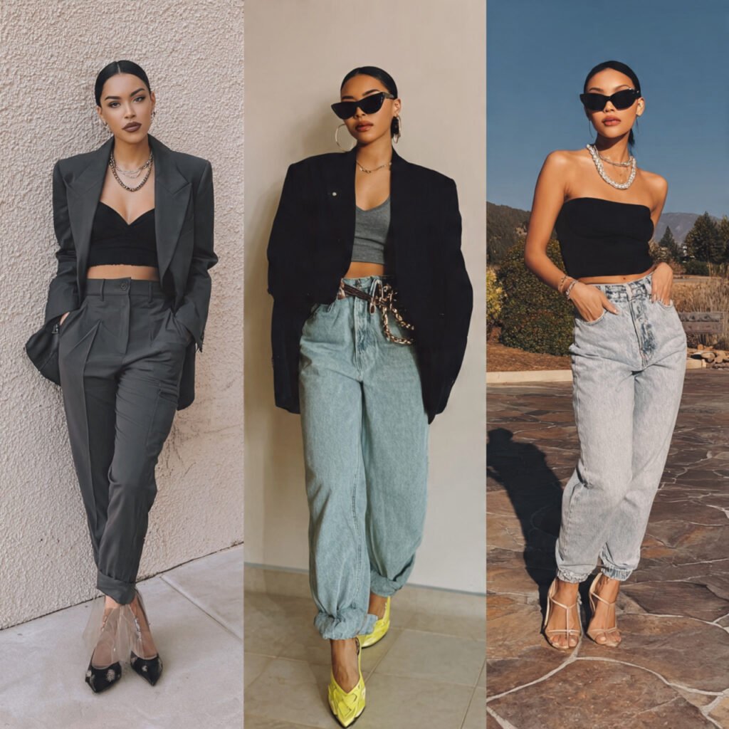 oversized blazer crop top mom