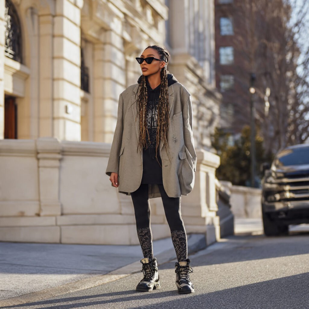 Winter Baddie Outfits: 17 Cold-Weather Looks That Serve Attitude, Warmth & Luxury 3 oversized blazer hoodie leggings street style
