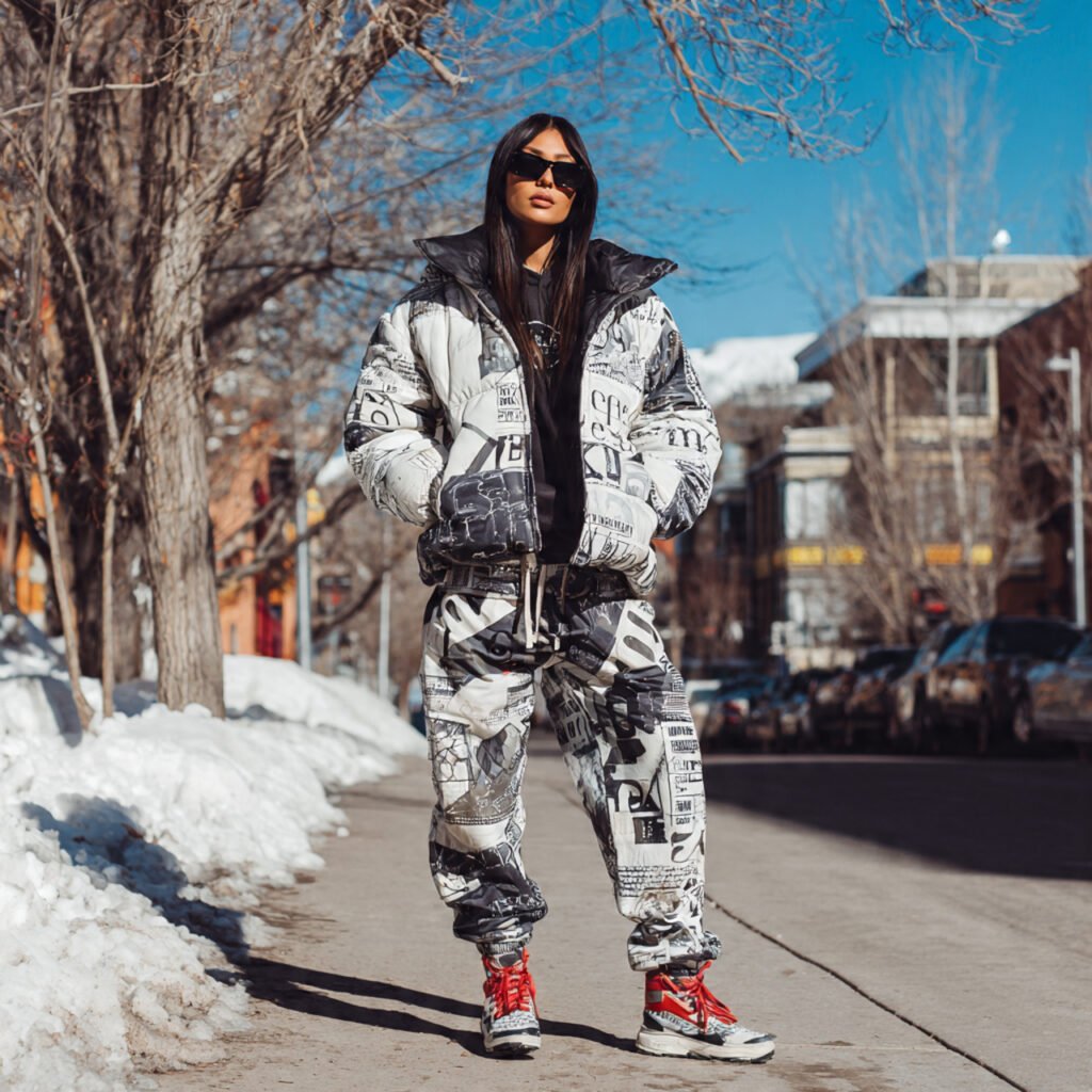 puffer jacket with jogger pants with real