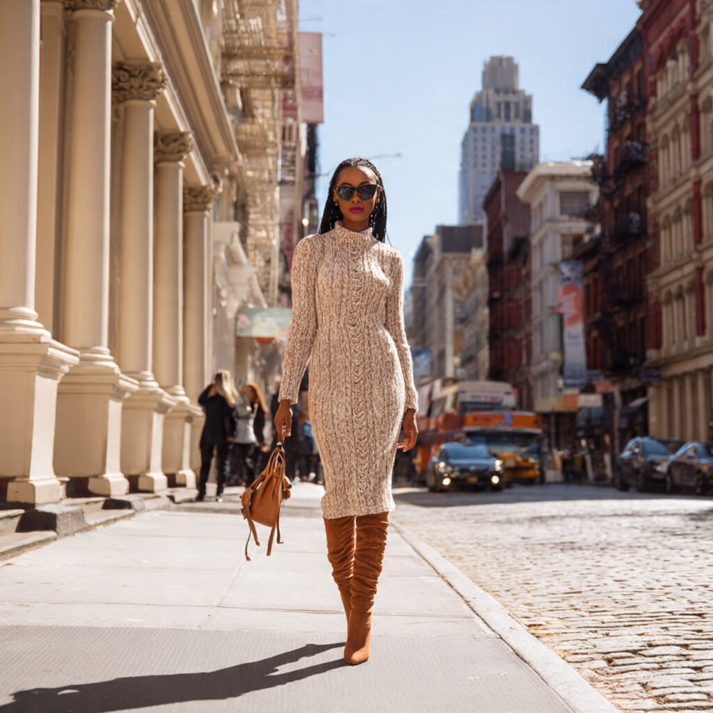 real woman wearing knit midi dress