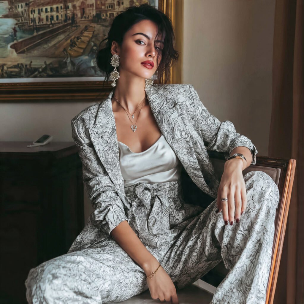 real woman wearing monochrome suit set 1