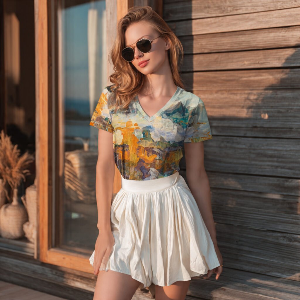 soft v neck tee with skater skirt with