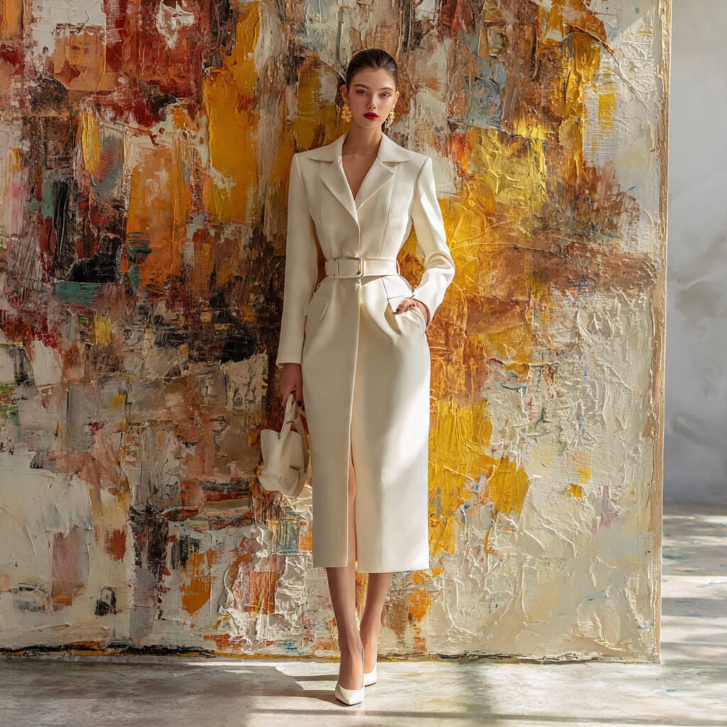 tailored coat with slim fit midi dress with