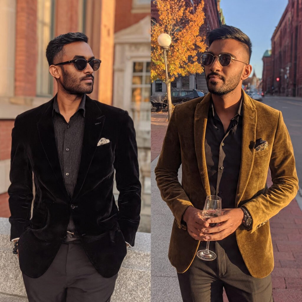 velvet or suede touch blazer black shirt