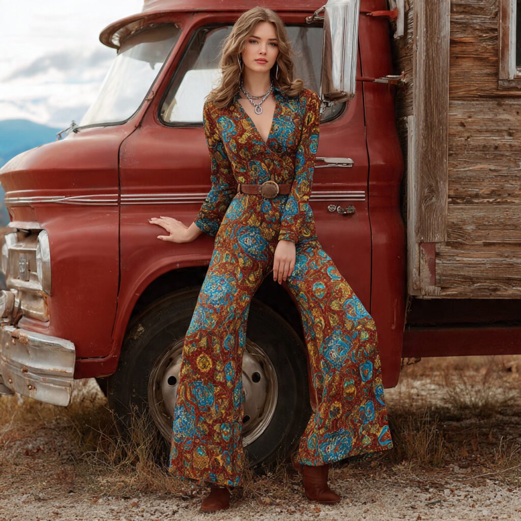 vintage boho jumpsuit with cozy and attractive