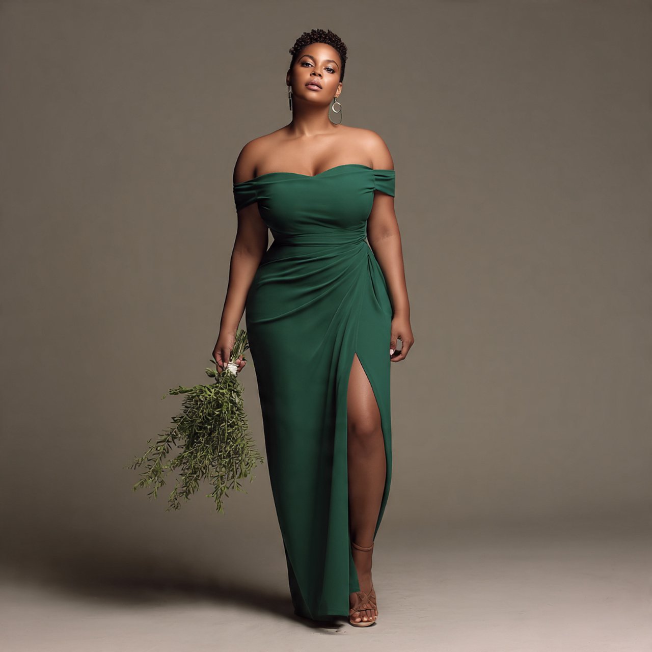 a plus size beautiful woman image wearing crepe of