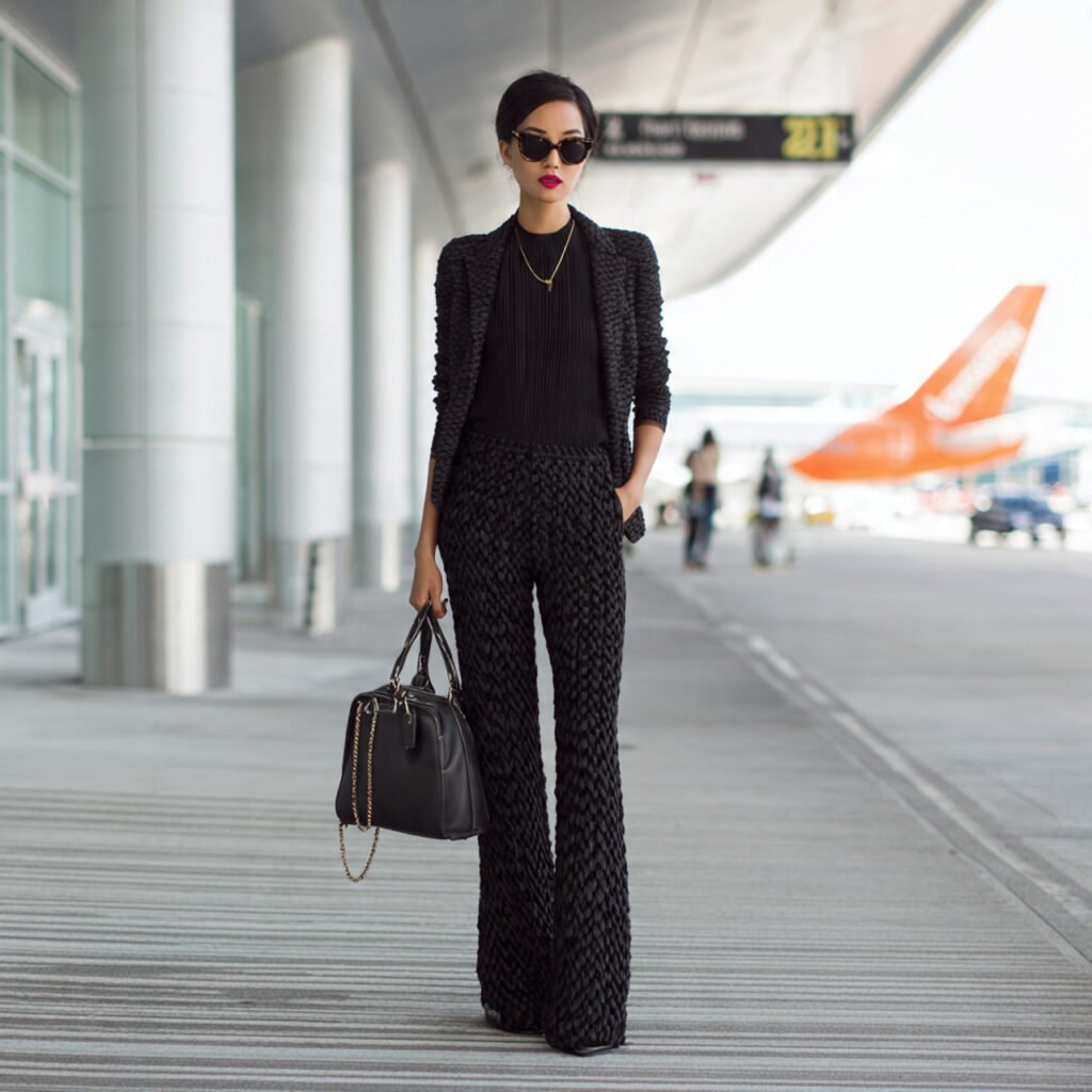 airport to dinner knit pants fitted top blazer