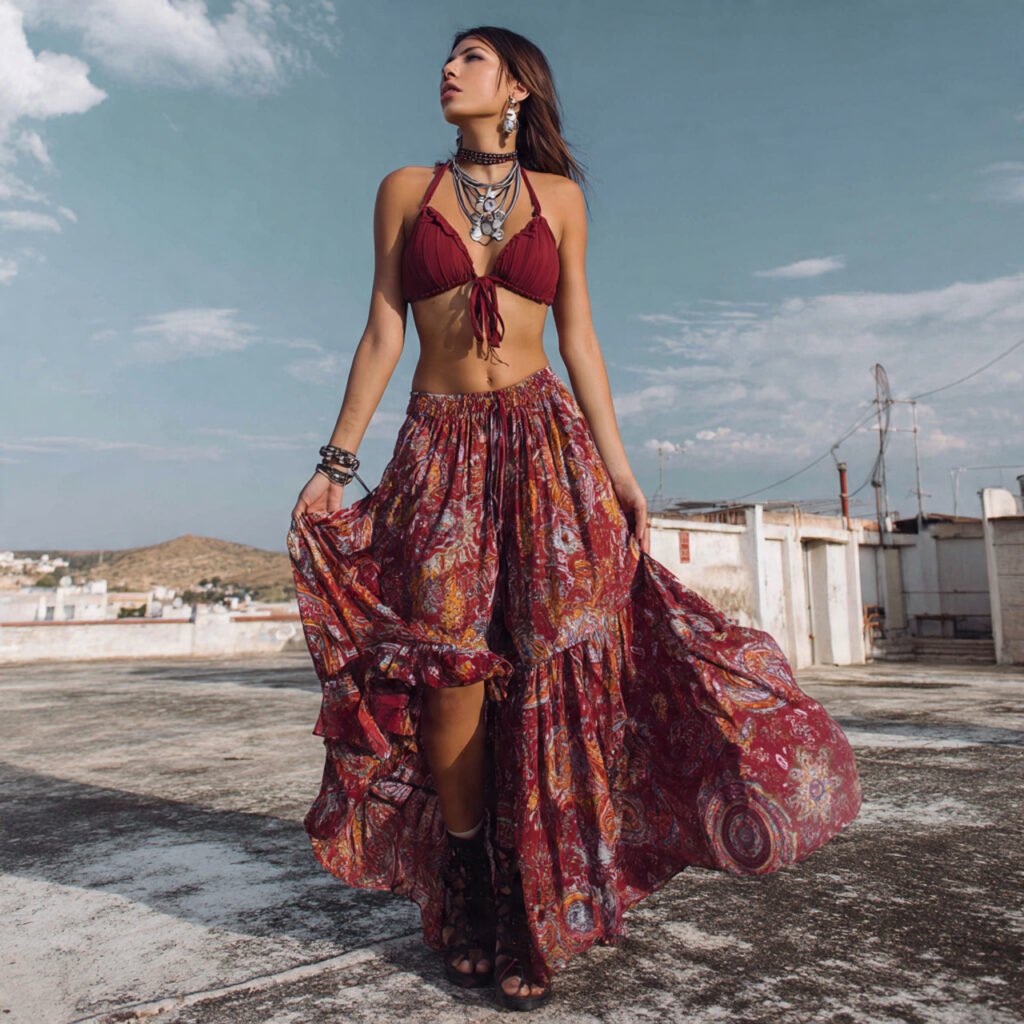 bohemian maxi skirt with crop top