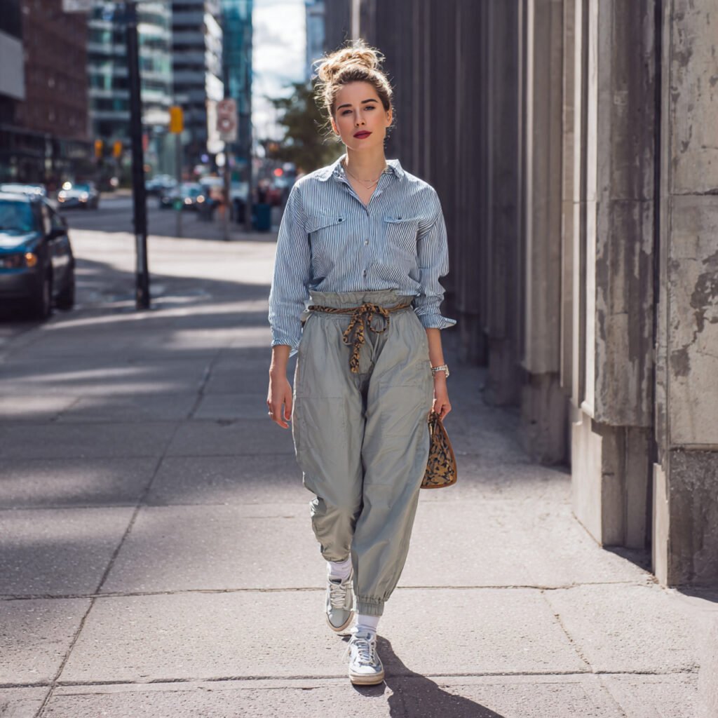 button down shirt jogger skirt