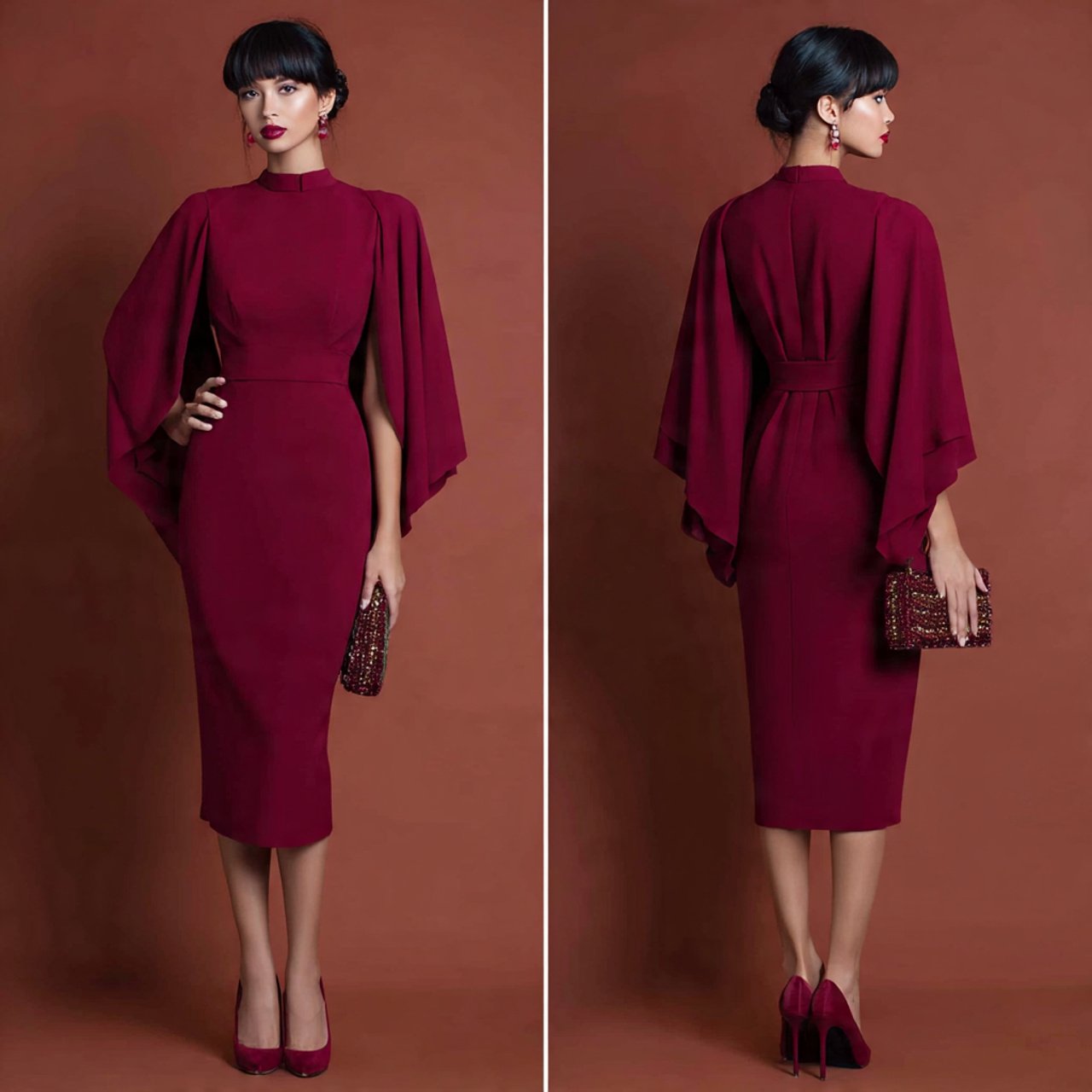 cape sleeve crepe midi elegant without trying with