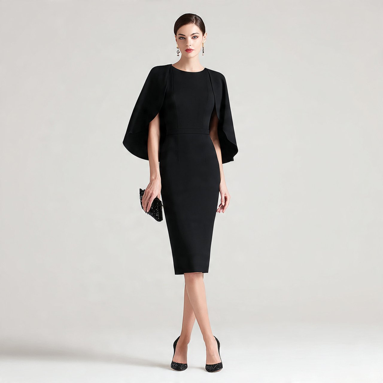 cape sleeve sheath in matte fabric