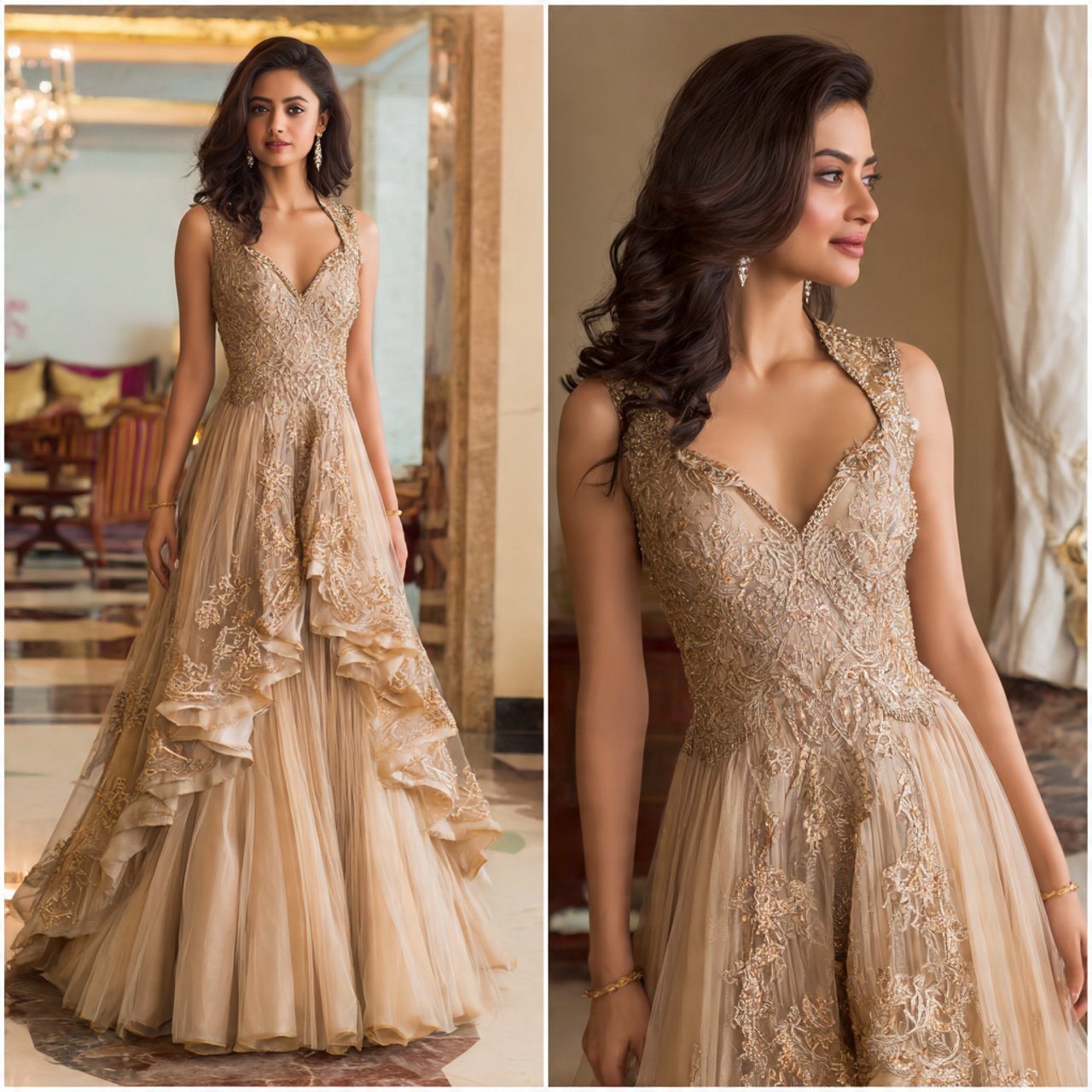champagne anarkali wedding guest dress indian styl