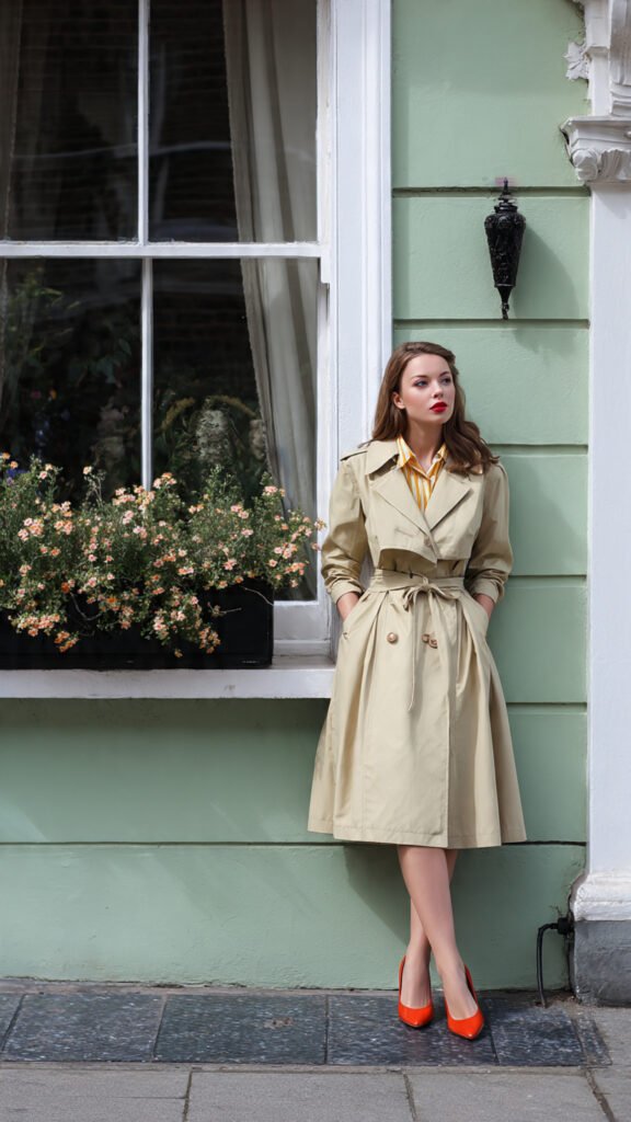 classic trench coat with midi dress