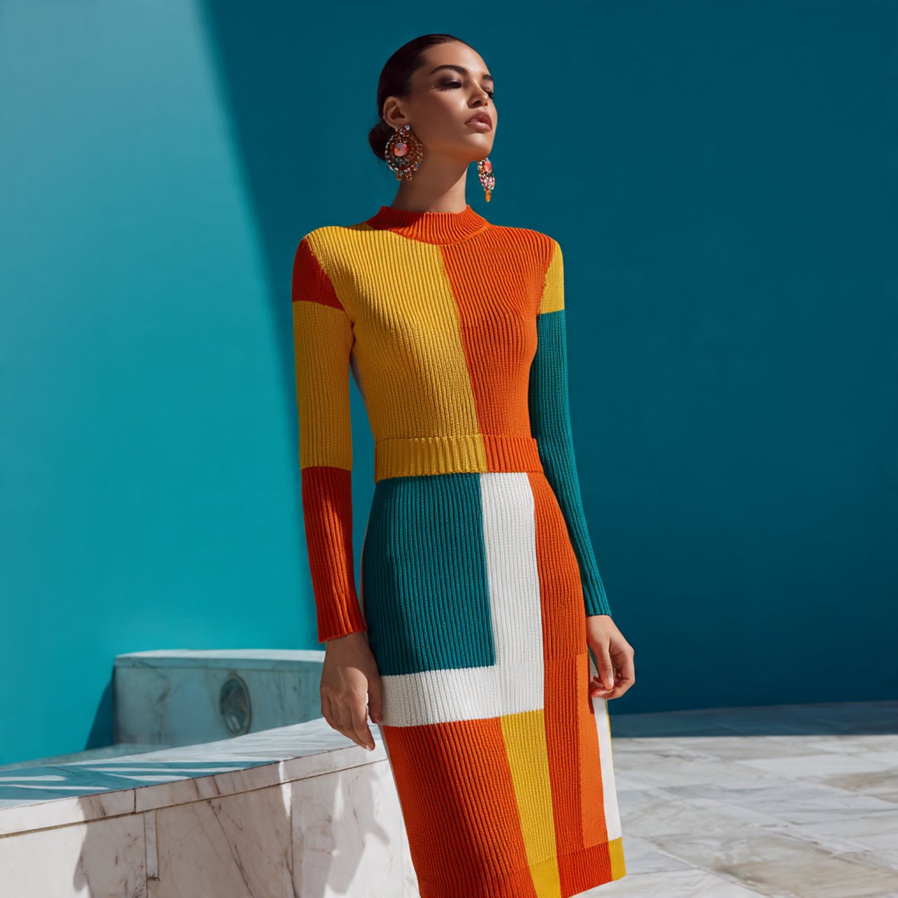 color blocked knit cocktail dress smart and comfor