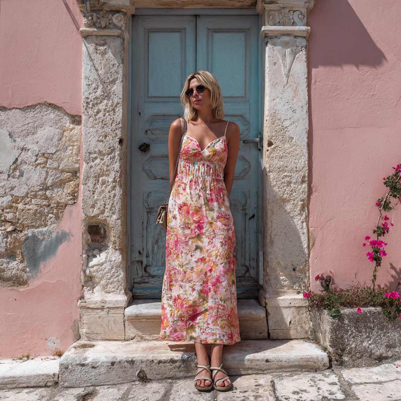 cotton maxi dress sandals