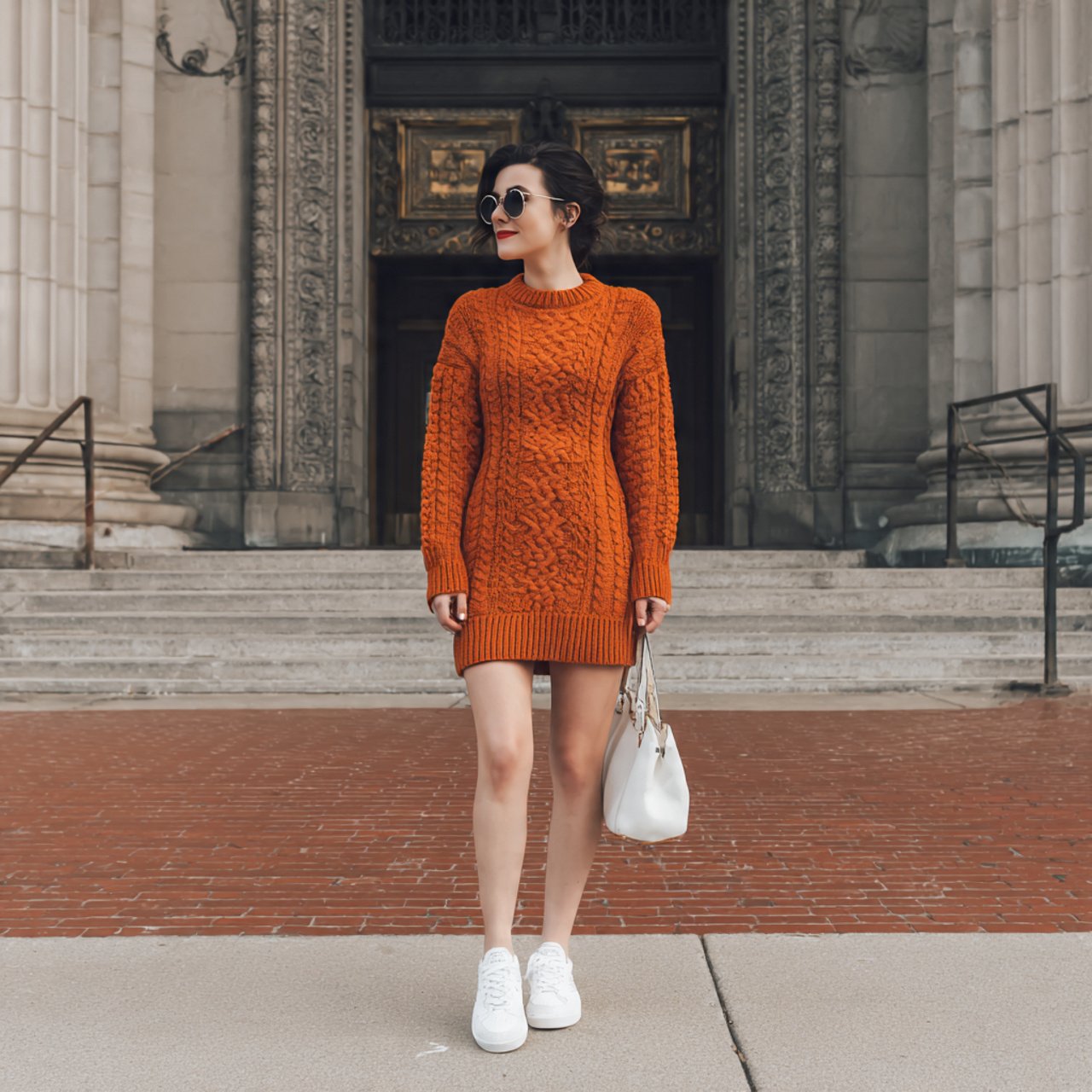 cozy sweater dress sneakers