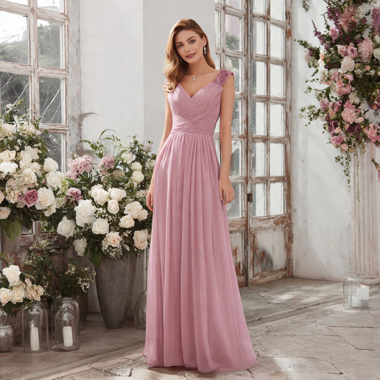 create a beautiful woman image wearing wedding gue 1