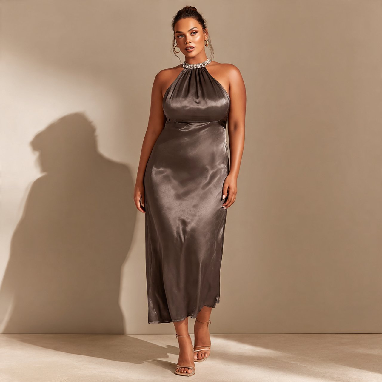 create a plus size beautiful woman image wearing h 1