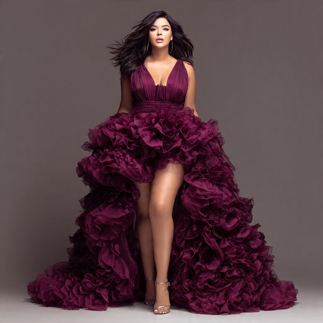 create a plus size beautiful woman image wearing h