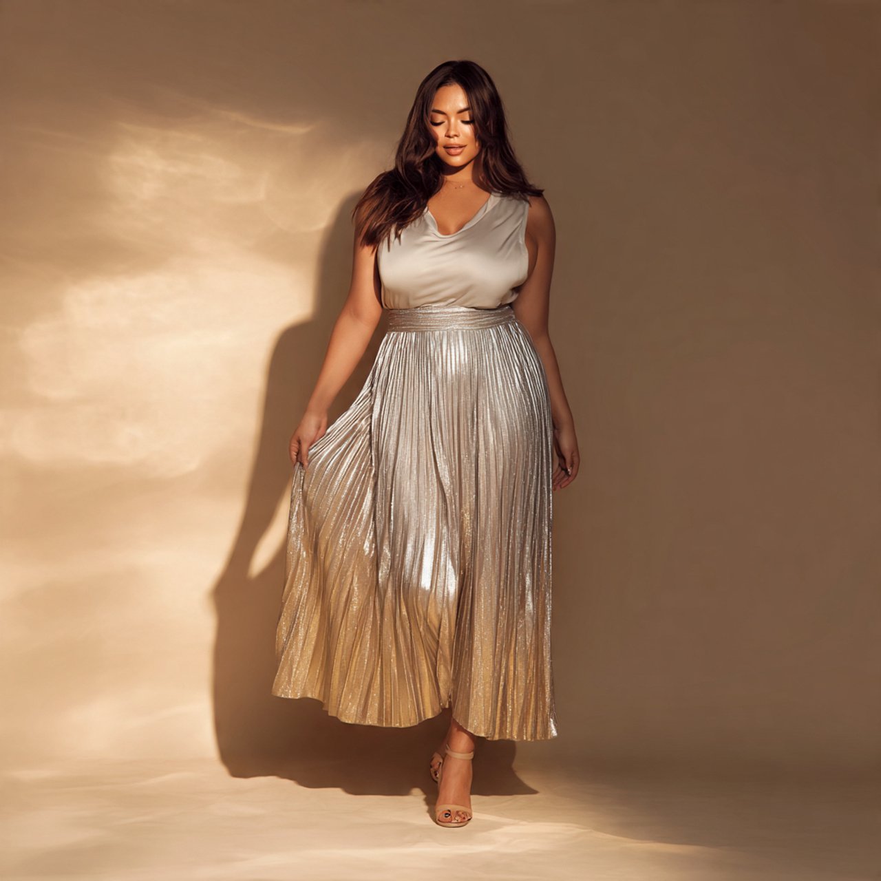 create a plus size beautiful woman image wearing s