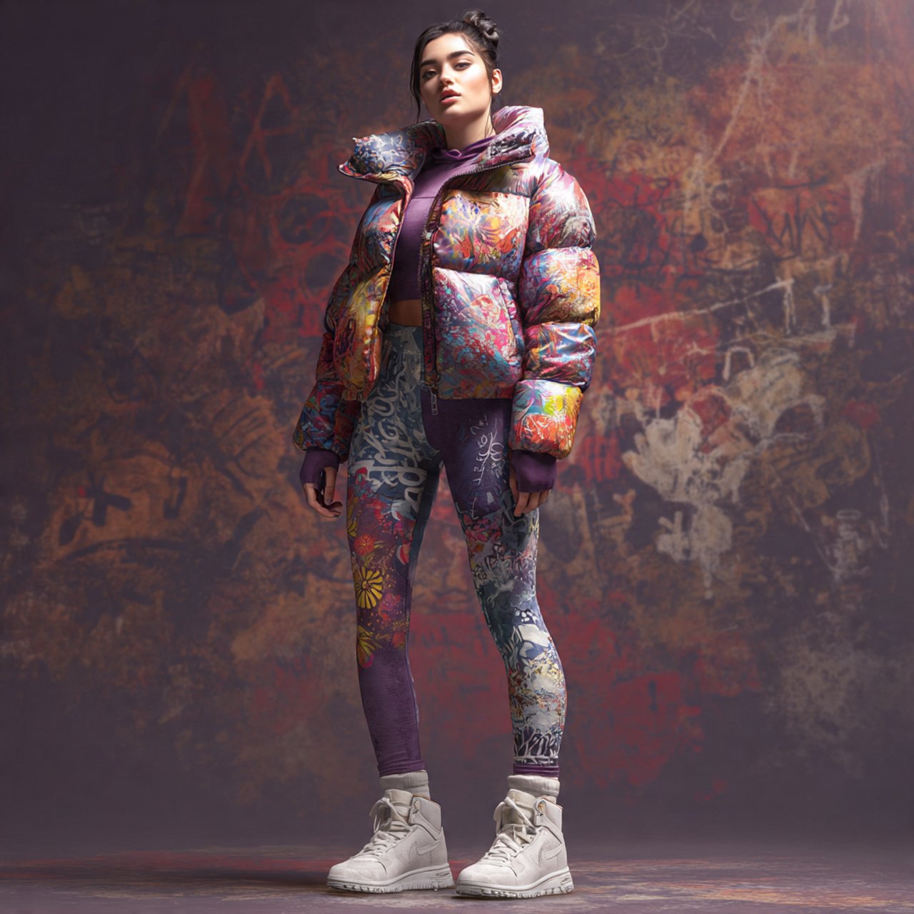 create a realistic image on puffer jacket leggings