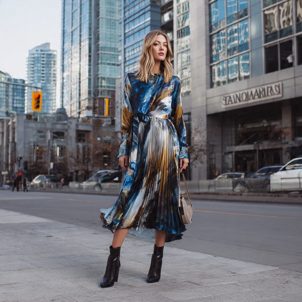 create a woman image wearinga line silk satin dres