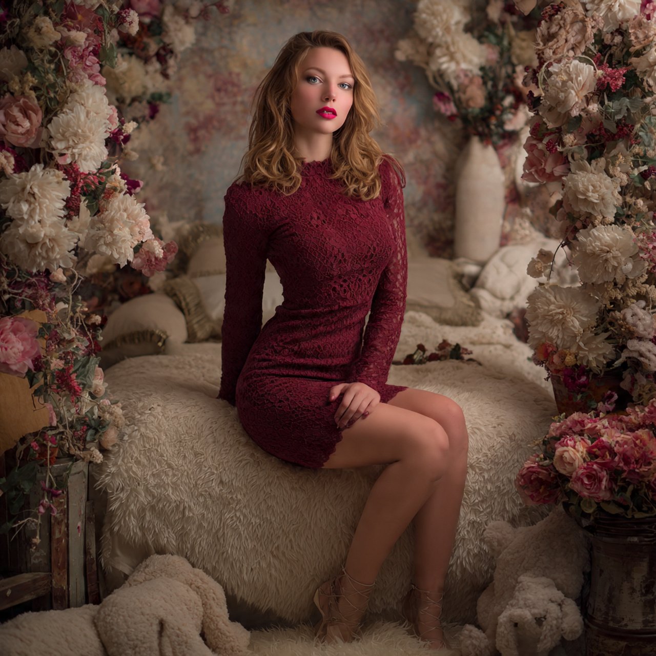 create a woman image wearinglace sheath mini with