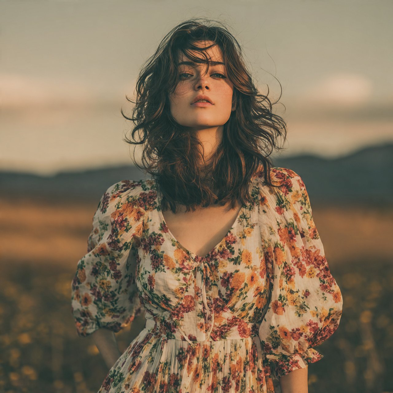 create image of a woman wearing floral print chiff